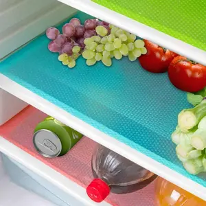 LMMAKE 4Pcs Cuttable Refrigerator Lining Mats Blue Reusable Waterproof EVA Non-Toxic Food-Grade Mats for Fridge Drawers Cabinets Countertops Easy Clean Nonslip Tableware Coasters