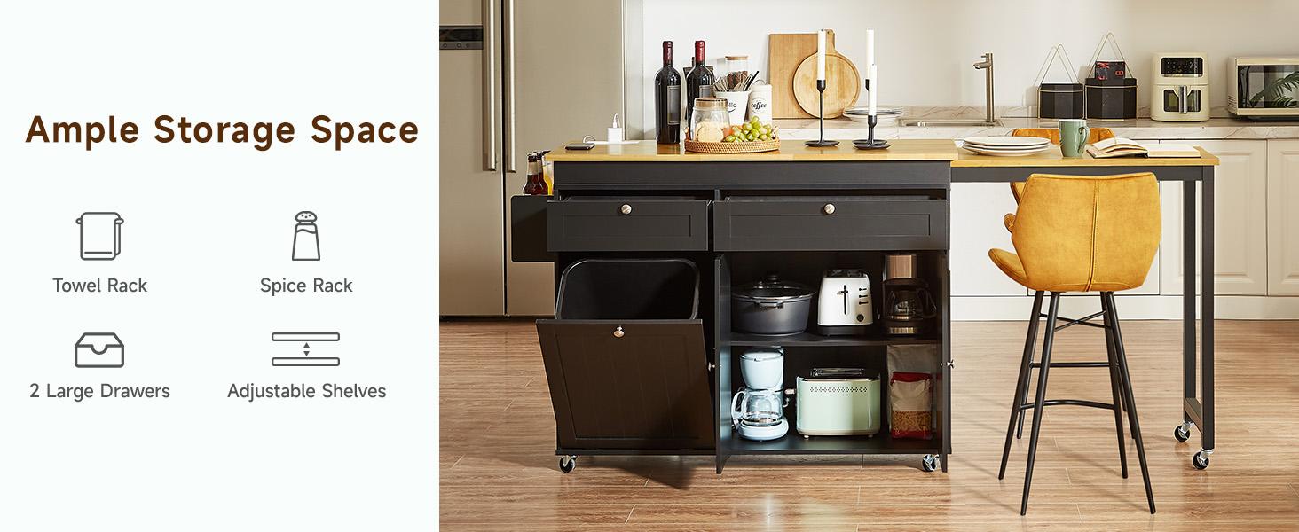 【SPOTLIGHT DAY】ONBRILL 60.2"W Kitchen Island with Two Large Storage Cabinets Drawers Locking Wheels Wood Countertop Power Outlet Spice Rack Paper Towel Holder Rolling Smooth 【SPOTLIGHT DAY】ONBRILL 60.2"W Kitchen Island with Two Large Storage Cabinets Drawers Locking Wheels Wood Countertop Power Outlet Spice Rack Paper Towel Holder Rolling Smooth