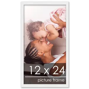 12x24 White Wood Picture Frame - UV Acrylic, Foam Board Backing, Hanging Hardware