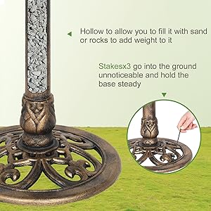 VINGLI Pedestal Bird Bath 28 Inch Antique Copper Resin Birdbaths Weather Resistant Floral Accents and Vintage Finish Garden Decor for Outdoor Lightweight Courtyard…
