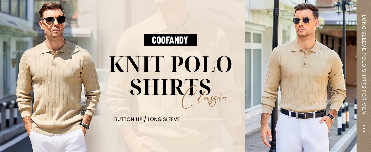 COOFANDY Mens Knit Polo Sweater Long Sleeve Polos Lightweight Casual Dress Pullover Sweaters