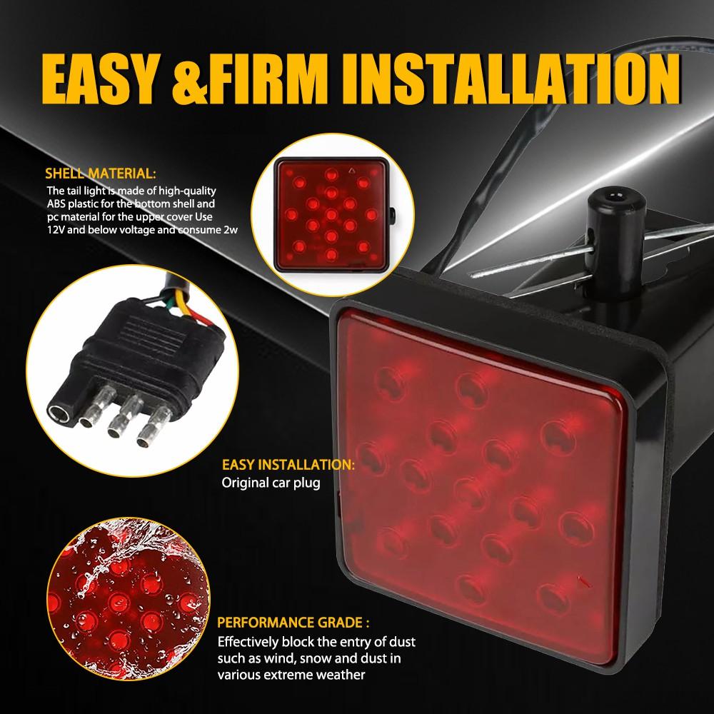 AUXITO Red Lens 15-LED Tow Hitch Receiver Strobe Brake Light For Truck SUV 2-Inch Hole