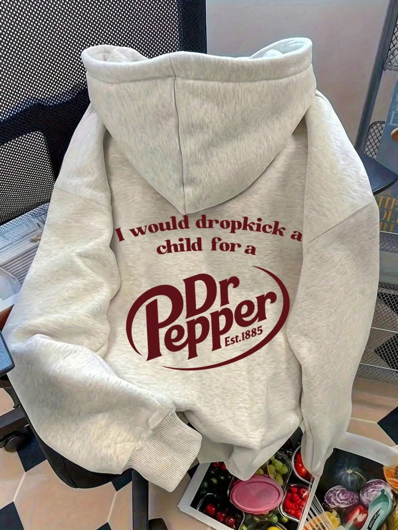 Women's High-Quality Casual Fashion Letter Graphic Pepper Print Hooded Fleece Long Sleeves Oversized Sweatshirt, Loose-Fitting Sportswear for Fall & Winter, Warm Hoodie, Graphic Hoodies