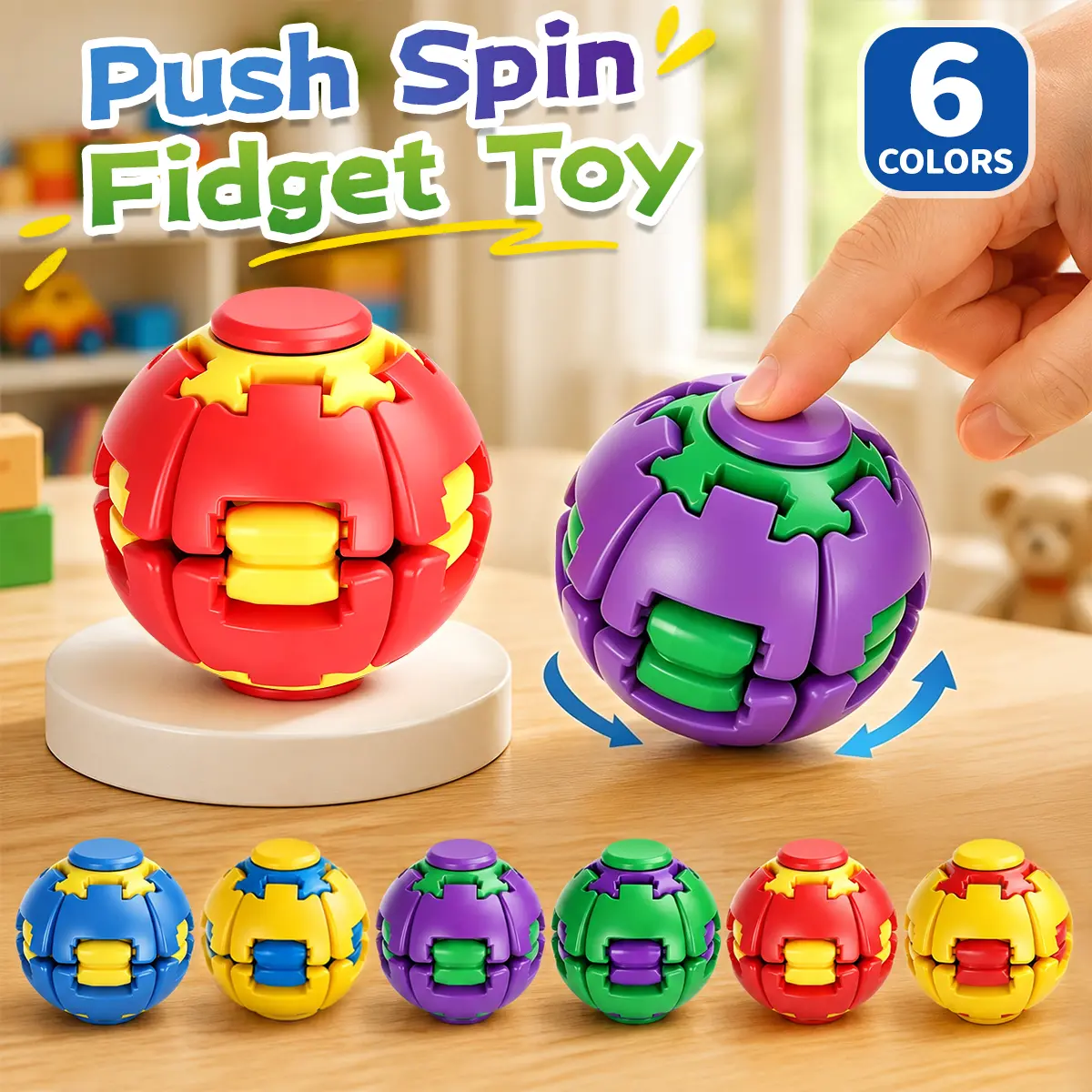2pcs-6pcs Press-to-Spin 3D Printed Transforming Ball Shape Fidget Toy - Smooth Spinning Sensory Gyro, Stress Relief Desk Gadget, ADHD Focus Aid, Portable Handheld Fidget Toy for Adults/Kids
