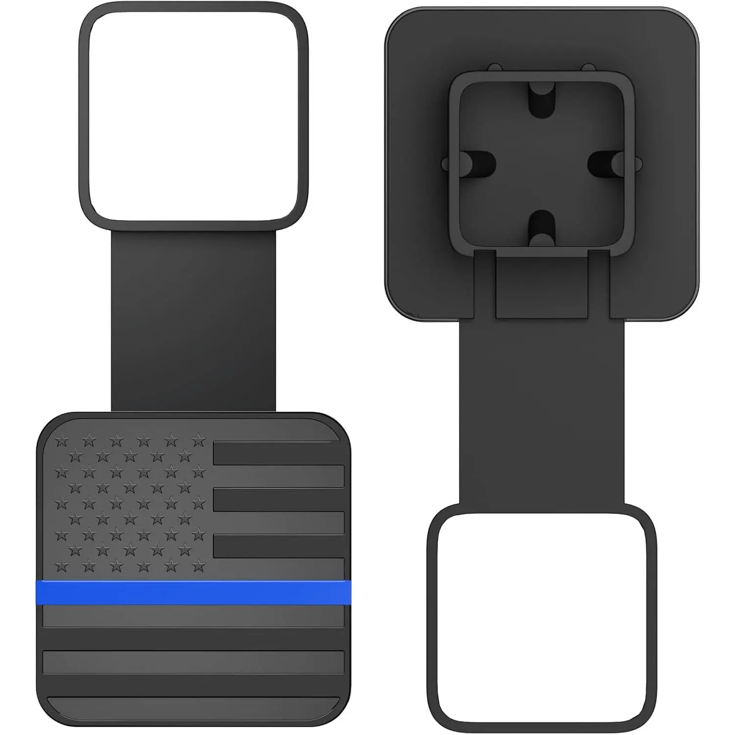 2 Inch Trailer Hitch Cover with American Flag, Metal Trailer Hitch Cover Fit for 2 Inch Hitch Receivers Class 3 4 5,2'' Rubber Hitch Tube Cover Plug Cap (Black&Thin Blue line)