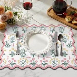 LOKHOM Scalloped Floral Dish Drying Mat for Kitchen Counter, 18"x24" Absorbent Coffee Bar Mat with Vintage Sage Flower Herbs, Dish Drainer Rack Mat for Kitchen Counter Coasters Tableware Colorful