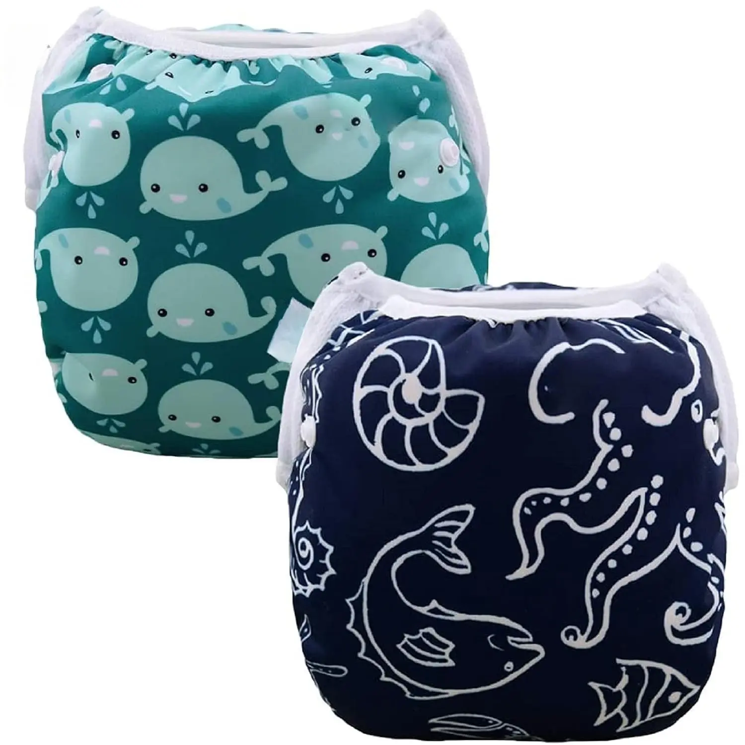 P-UDW02 Reusable Swim Diapers, 2pcs One Size Adjustable Snap Swim Diapers for Baby Boys & Toddlers, Ideal for Swimming Lessons SW18-21, Reusable Swim Diaper