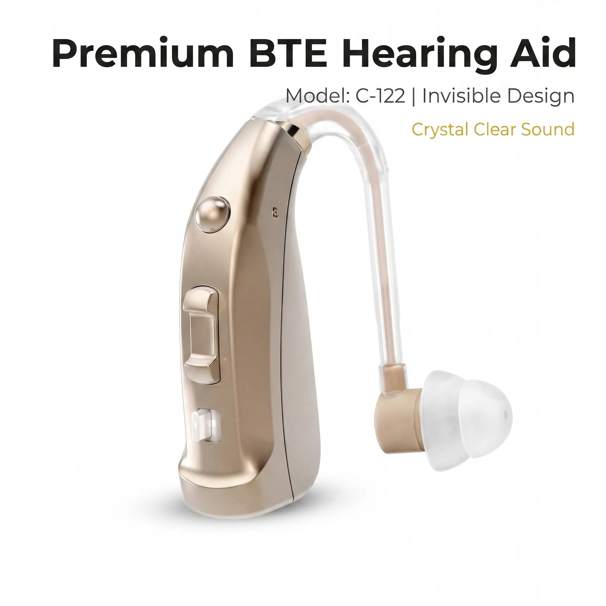 Coniler C-122 Rechargeable BTE Hearing Aids, 5.9g Ultra Light Behind-The-Ear Hearing Aid, Up to 20H Working Time, OTC Hearing Devices for Mild Moderate Hearing Loss noise cancelling clear sound
