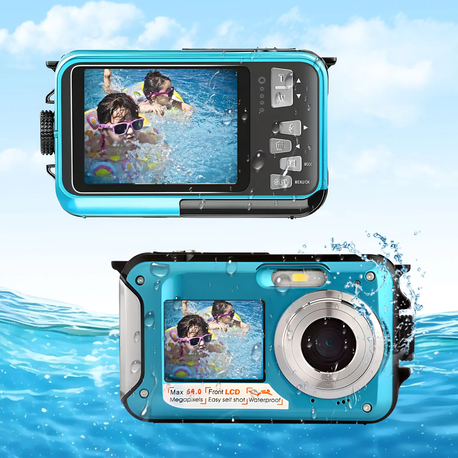Underwater Camera, IP68 Waterproof Dual Screens Digital Camera, Autofocus UHD Vlog Camera, Floatable Digital Camera with SD Card for Snorkeling Beach Travel Portable tech gadget