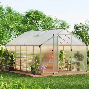 Greenhouse, 8x12 Ft Outdoor Greenhouses, Greenhouse Kit, Portablee Greenhouses with Ground Nails and Vent Windows, Sliding Lockable Door, Polycarbonate Green House for Outside Garden Backyard, White