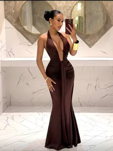Women's Sexy Halter Neck Deep V Maxi Dress