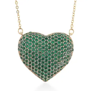 Cubic Zirconia Heart Necklace 20-22 Inches in Silvertone