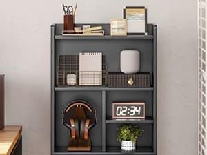Sikaic LED Tall Nightstand with Bookshelf Charging Station Modern Bedside Table with 2 Storage Drawers and Open Storage Space
