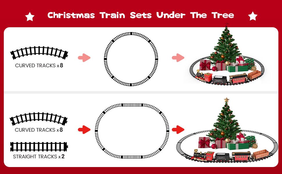 Hot bee Train Set - Train Toys for Boys with Smokes, Lights and Sound, Toy Train Set for Under Christmas Tree, Toddler Model Trains for 3 4 5 6 7 8+ Years Old Kids Christmas Toys Gifts