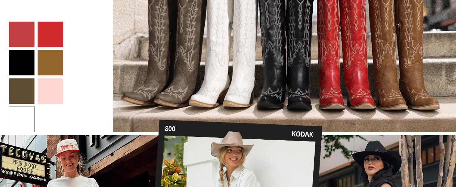 Cowboy Boots for Women - Knee High Pointed Toe Chunky Heel Pull On Zipper Western Cowgirl Boots, Retro Country Vintage Fashion Tall Boots Cowboy Boots for Women - Knee High Pointed Toe Chunky Heel Pull On Zipper Western Cowgirl Boots, Retro Country Vintage Fashion Tall Boots