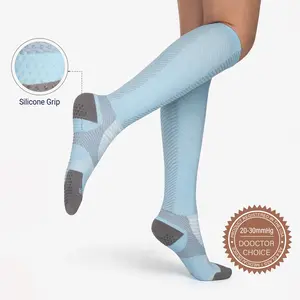 ISUNIE 20–30 mmHg Non-Slip Grip Sports Socks, Knee-High Support for Women & Men, Soft & Breathable, Ideal for Yoga & Workouts