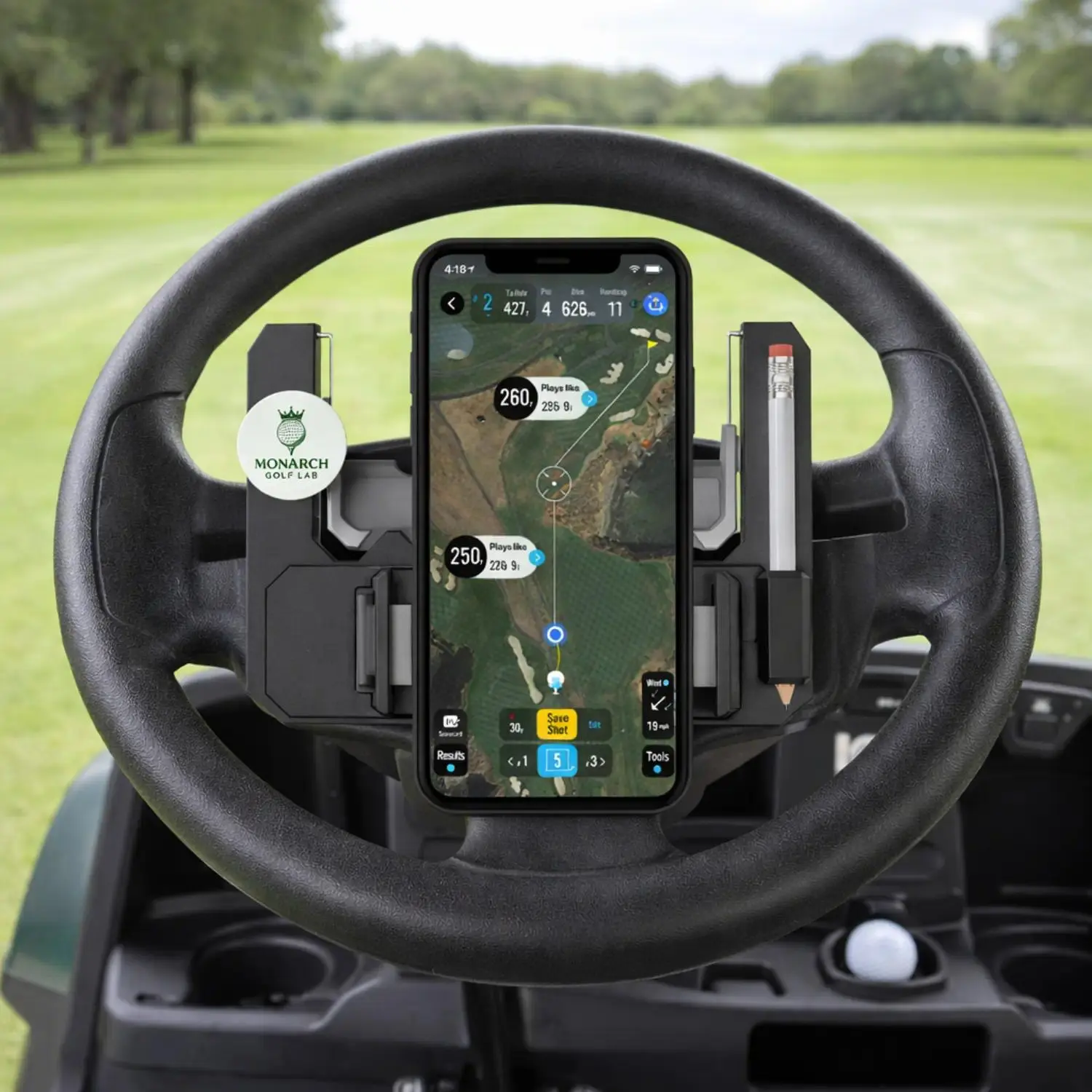 Golf Cart Steering Wheel Phone Mount Flip-Up Cell Phone Holder for Club Car with Secure Grip and Easy Access Smartphone Cellphone Cell Phone Mounts