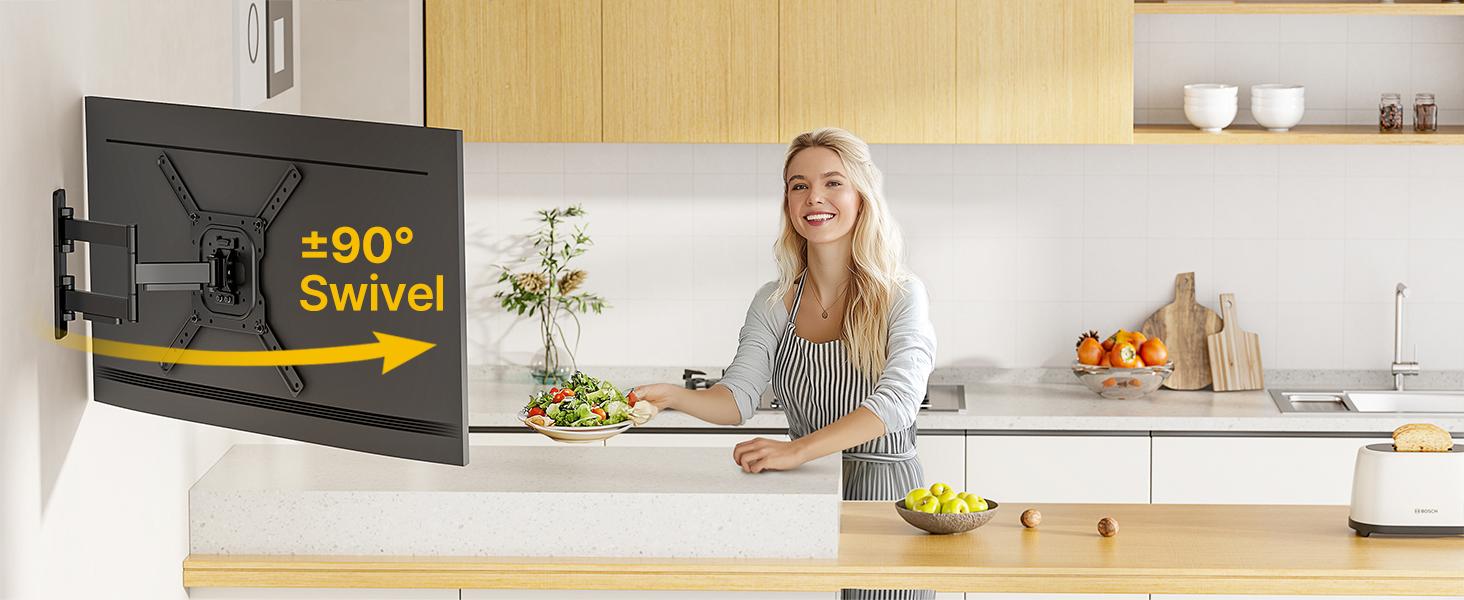 monTEK Full Motion TV Wall Mount for 23–65 Inch Flat & Curved TVs and Monitors, Swivel & Tilt Articulating Bracket, Max VESA 400x400mm, Holds up to 77 lbs, Perfect Center Design