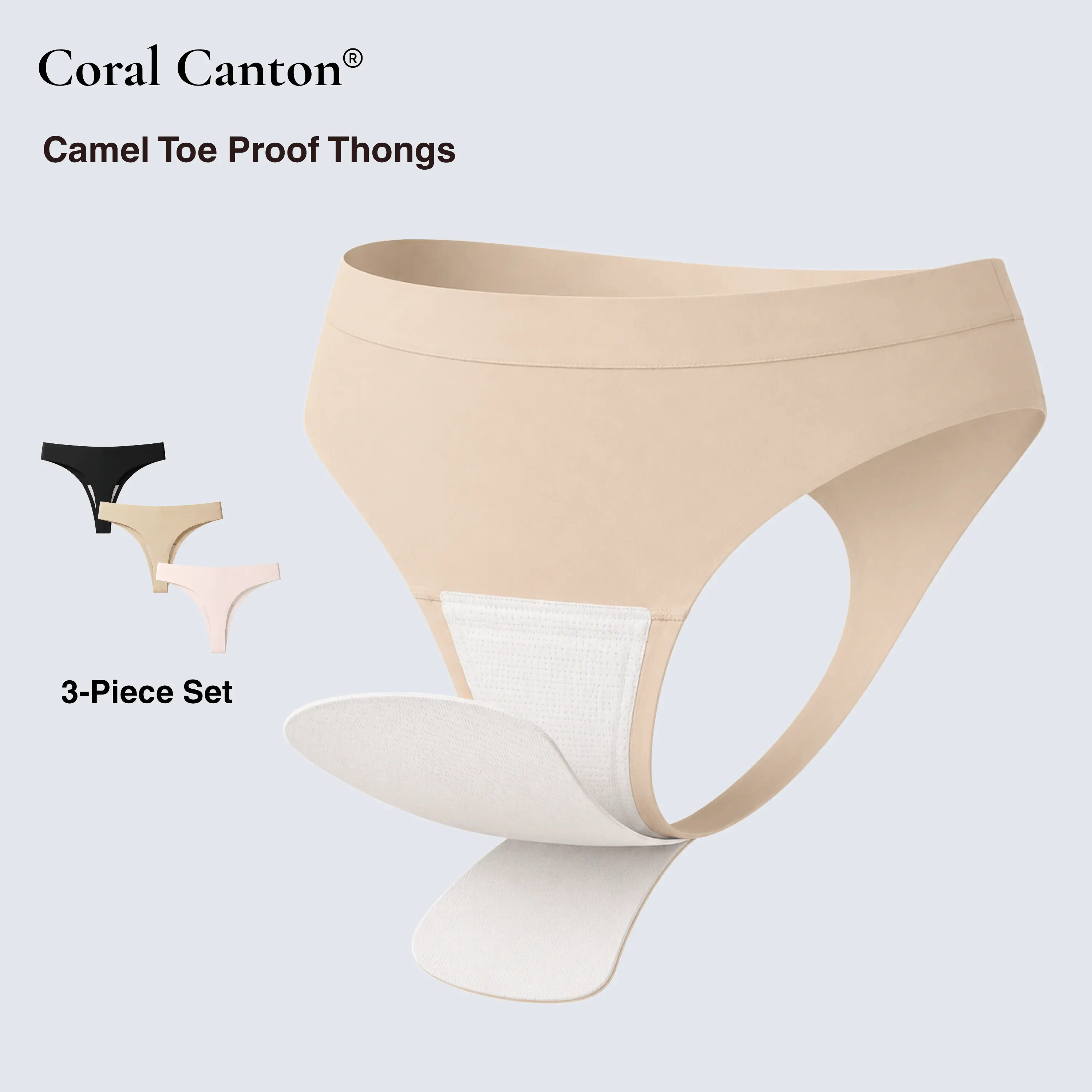 Coral Canton 3Pcs Camel Toe Proof Thong Panties Set BackToSchool