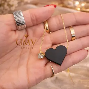 GMV Jewelry Noir Heart Necklace Azabache 18k Gold Plated Luxury Jewelry for Women