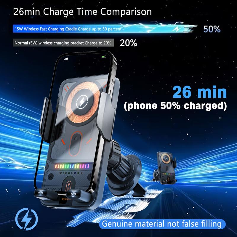 2025 new cool car wireless fast charging holder, intelligent sensor opening and closing, universal mobile phone navigation holder, 90-degree rotation, horizontal and vertical screen use, built-in ambient light, intelligent high-end navigation holder