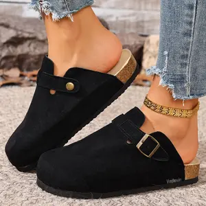 Suede Clogs Slippers for Women Slip-On Mules Sandals with Adjustable Strap Indoor Outdoor Shoes Springfresh