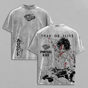 ACE Vintage Tee – Anime T-Shirt & Hoodie, Double Printed Oversize Lightweight Acid Washed Tee, Graphic Tee, Anime Merch, Outfits Men，Anime fans, One Piece anime merchandise
