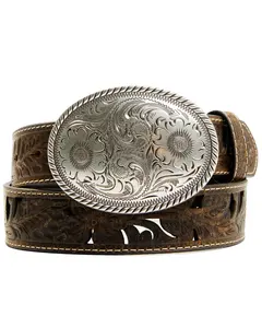 Shyanne Women's Oval Scroll Buckle Tooled Cut Out Belt - Sasp22bt4