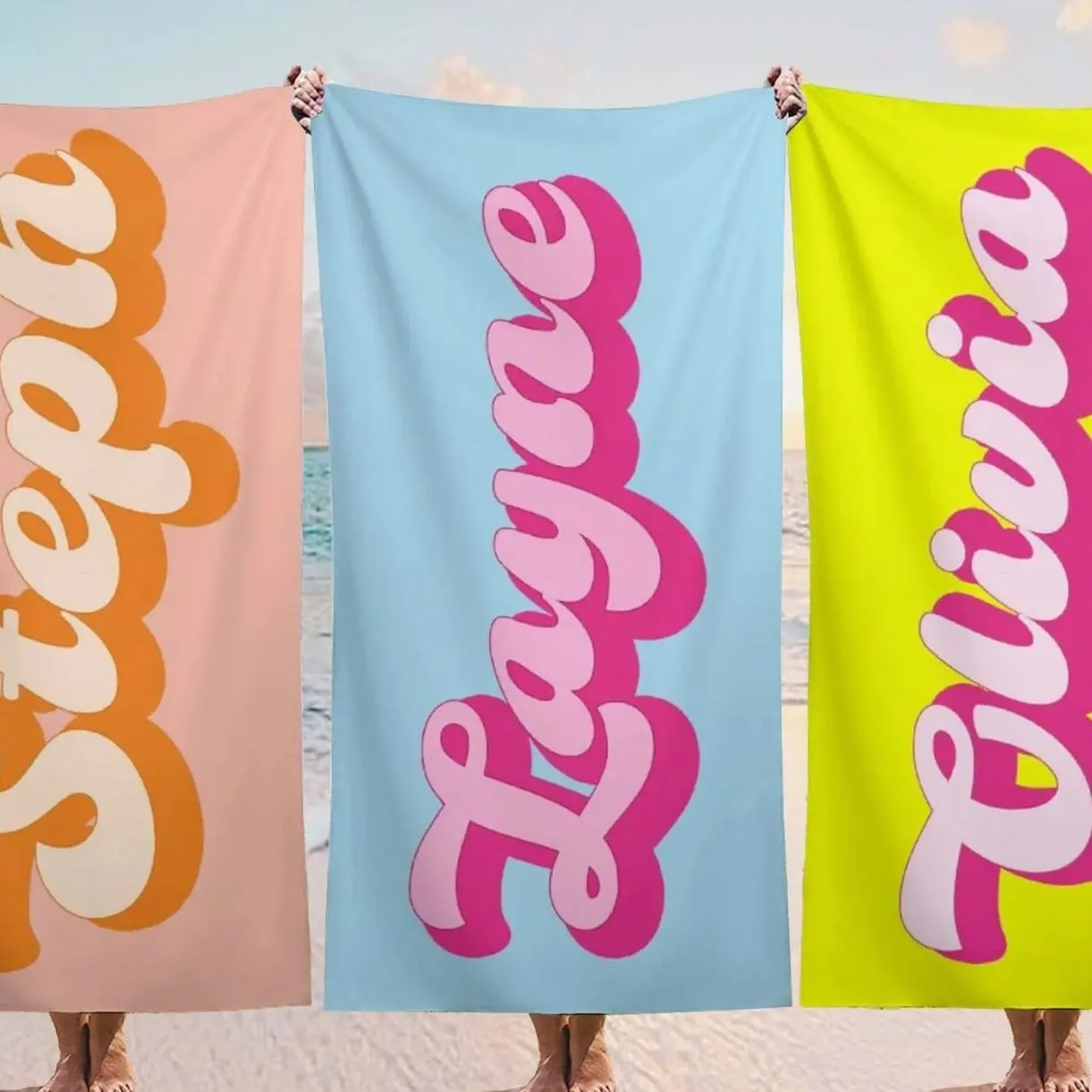 Retro 70s Style Personalized Beach Towel: Custom Name Vacation Gift