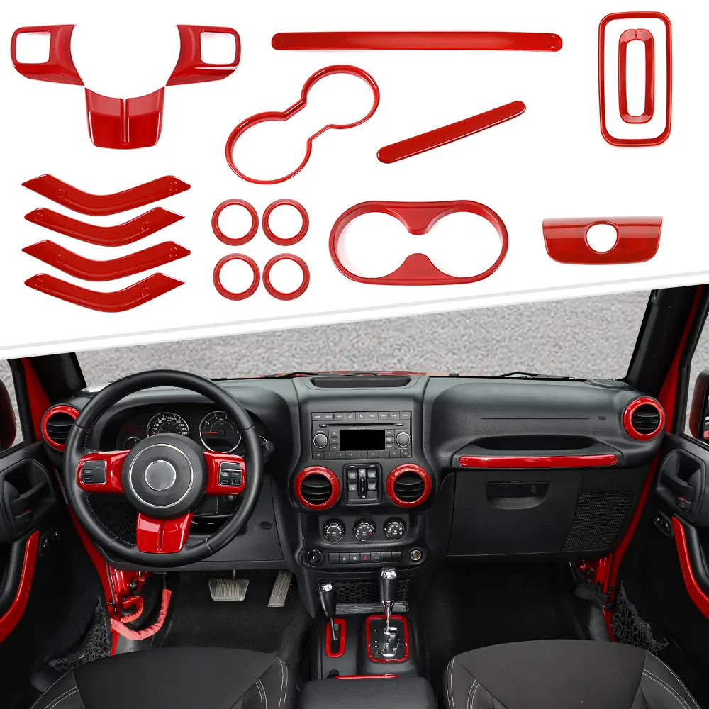 Car Interior Decoration Trim Kit for 2011-2018 Jeep Wrangler JKU 4-Door, Vinyl Decals Sticker Decals with Center Console Cover, Dashboard Bezel, Scratch-Proof, Seamless Fit, DIY Install Car Accessories, Car Interior Decorative, Car Stickers