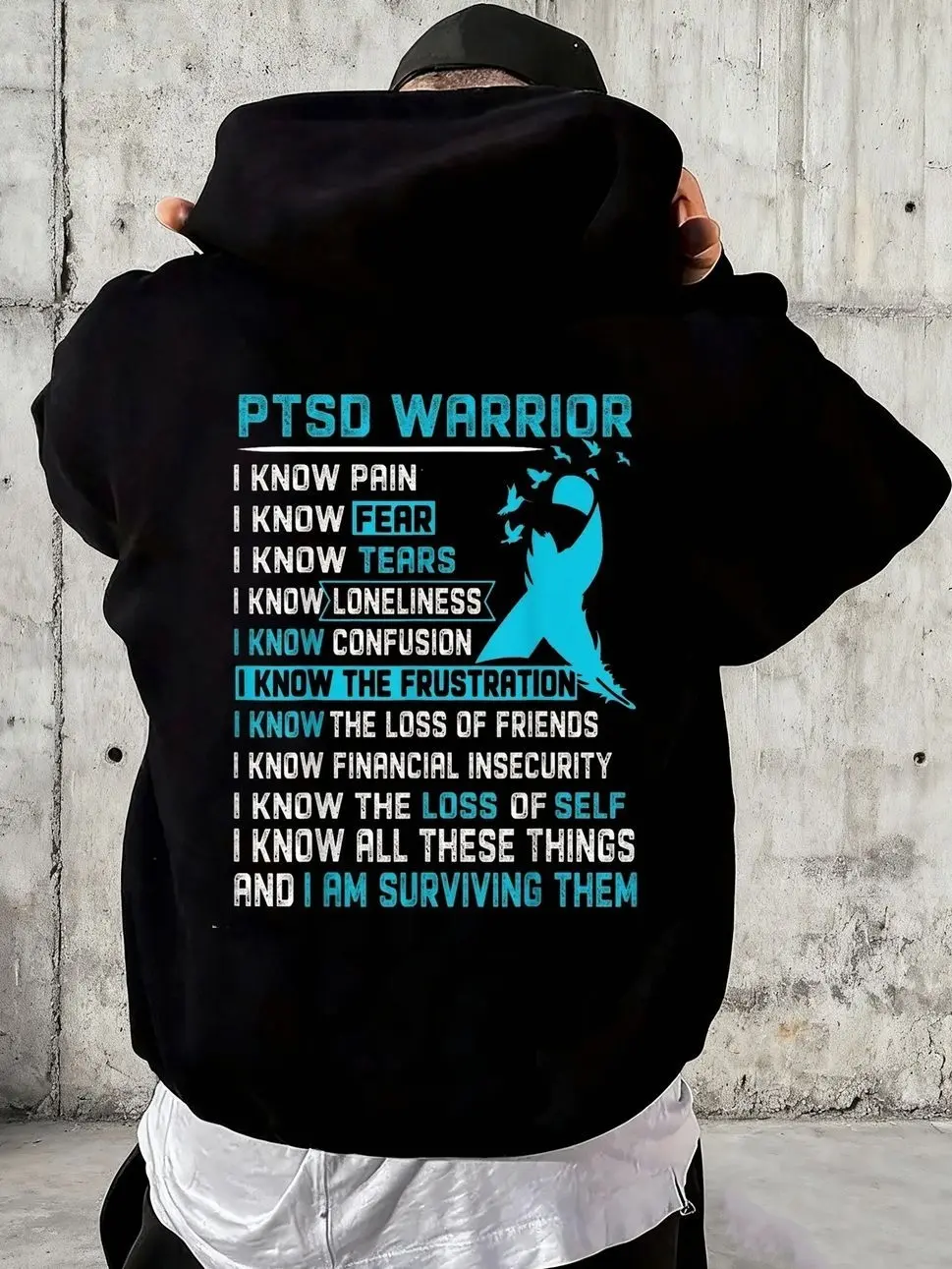 PTSD Warrior Hoodie – Mental Health Awareness Back Print Hoodie, Surviving Through Adversity Graphic Pullover, PTSD Survivor Support Gift
