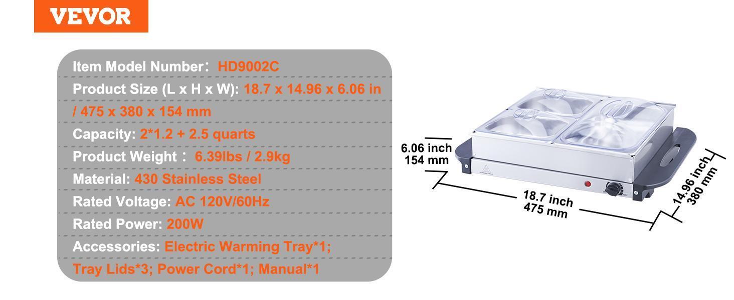 VEVOR Electric Buffet Server & Food Warmer, 14" x 14" Portable Stainless Steel Chafing Dish Set with Temp Control & Oven-Safe Pan, Perfect for Catering, Parties, Events, Entertaining, Silver, ETL