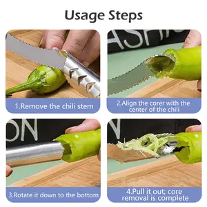 3-Count Stainless Steel Chili Core Remover, Kitchen Utensil for Efficient Pepper Seed Removal, Ideal for Clean and Safe Vegetable Food Preparation