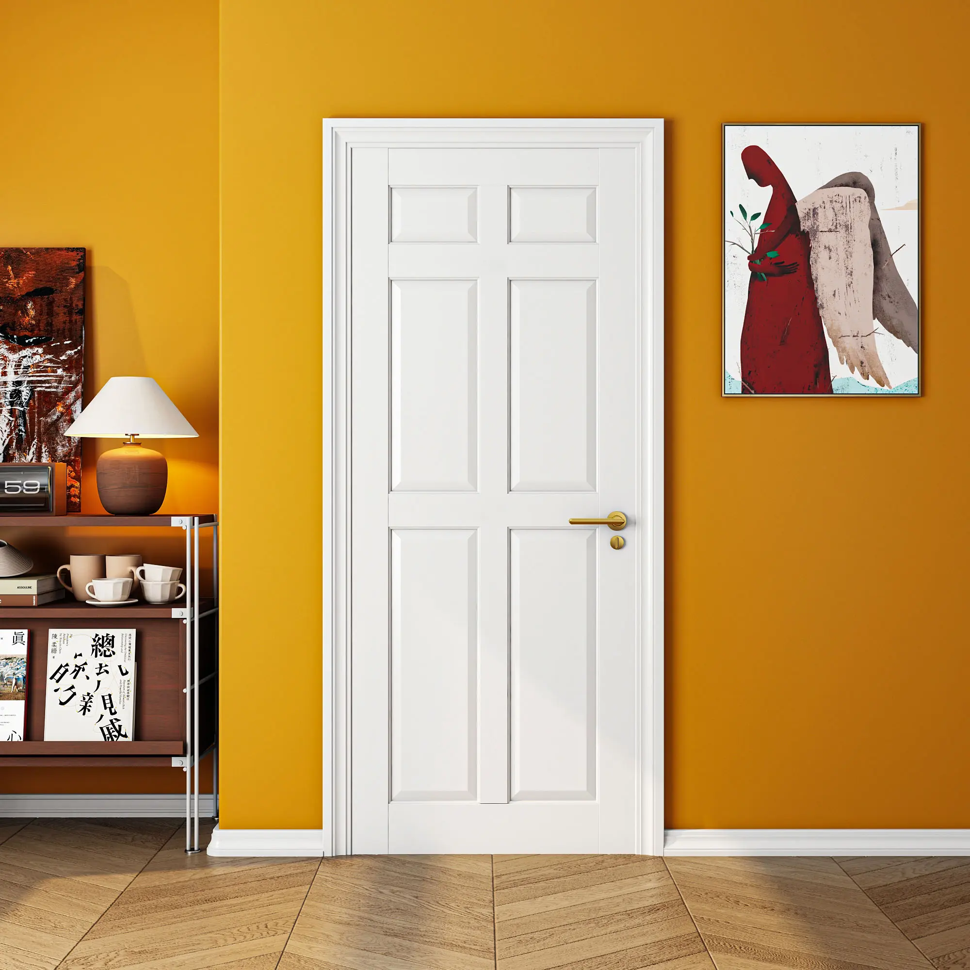 6-Panel Interior Door,White Primed Panel Pre-Assembled French Door for Closet Pantry Bedroom Livingroom Study Office,as Prehung, Pocket, Barn Doors-Shaker w/o Hardware