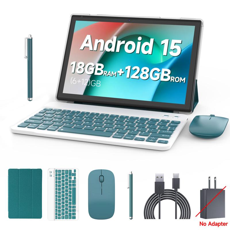 TikTokShopJumpstartSale,PEICHENG Android 15 Tablet 10.1" 18(6+12)GB RAM 128GB ROM Dual Camera Bluetooth Keyboard Mouse Stylus 2.4G/5G,For Valentine's Day Gift WiFi Type-C Charging Large Storage Portable Cellphone Smartphone PINK