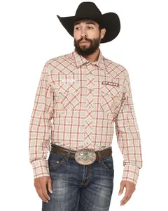 Wrangler Men's Pbr Plaid Print Long Sleeve Snap Western Shirt - 112365769