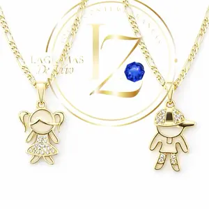 Boy and girl pendant with a 18” figaro chain