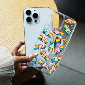 Pixel Art Nyan Cat with Rainbow Repeat Pattern Clear Magnetic Phone Case for iPhone 11/12/13/14/15/16/16E - Lightweight, Anti-Fingerprints, Easy to Clean