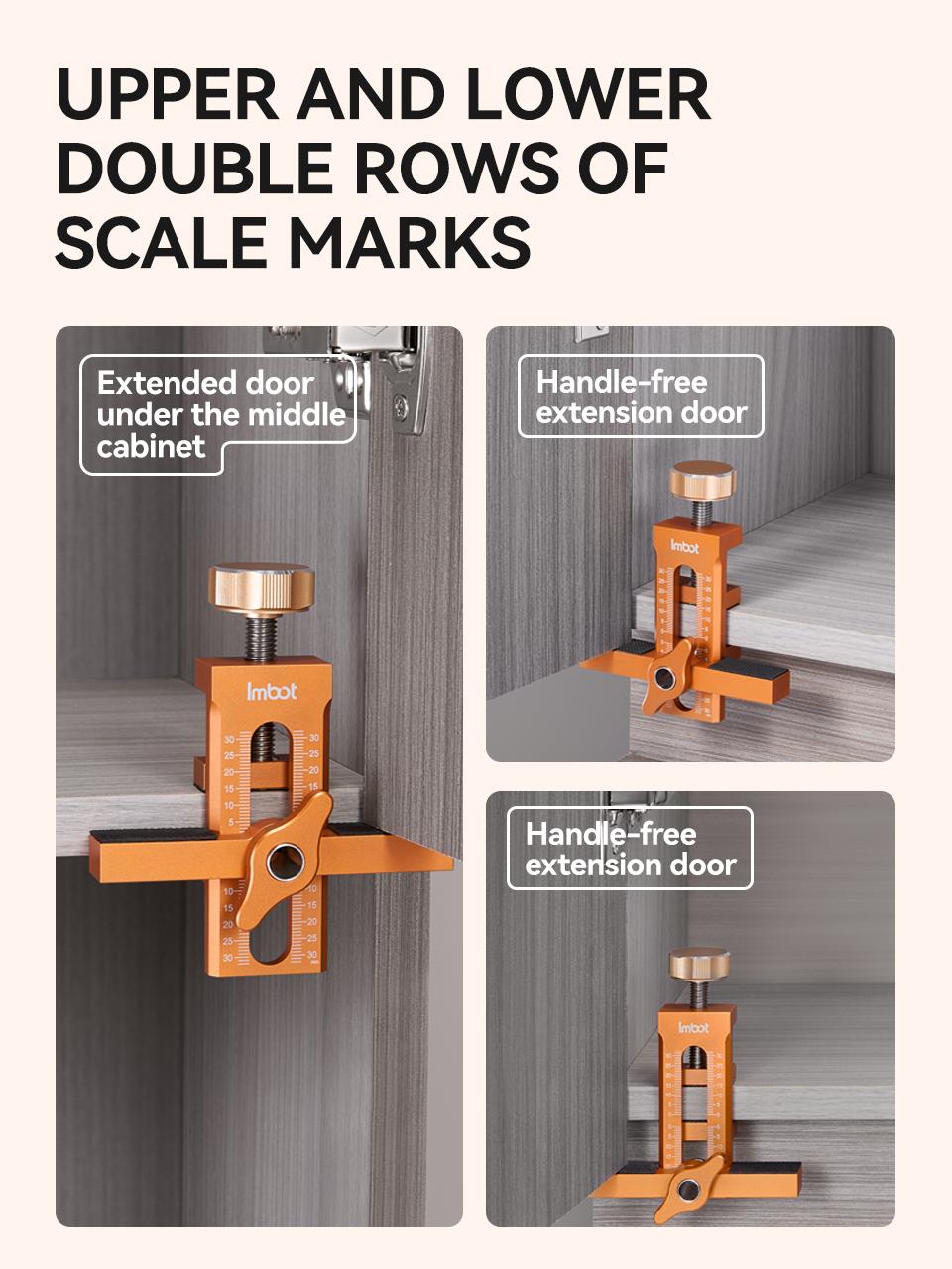 IMBOT 3-in-1 Cabinet Door Assistant & Zhi Luo Drill Tool Set Aluminum Alloy Material with Orange Body and Measurement Scale for Easy Installation of Cabinet Doors