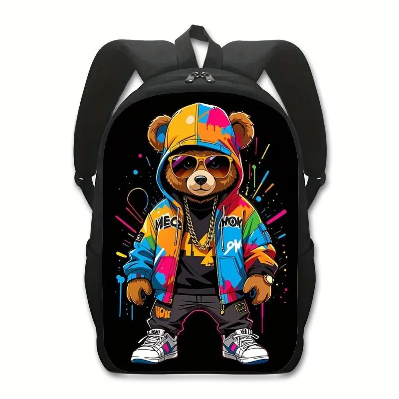 2026 Lightweight Cartoon Bear Backpack Casual School Bags with Zip Closure Adjustable Straps and Vibrant Print Design for Women and Men