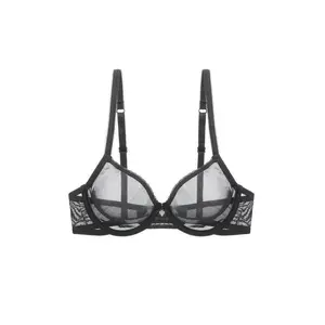 Transparent Mesh Thin Unlined Bra, Breathable Sheer No Pad Knitted Fabric Everyday Intimates Women's Lingerie & Underwear