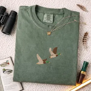Embroidered comfort colors tshirt Vintage flying mallard ducks, cozy nature shirt, duck hunting, outdoors wear, camping shirt, hunter gift