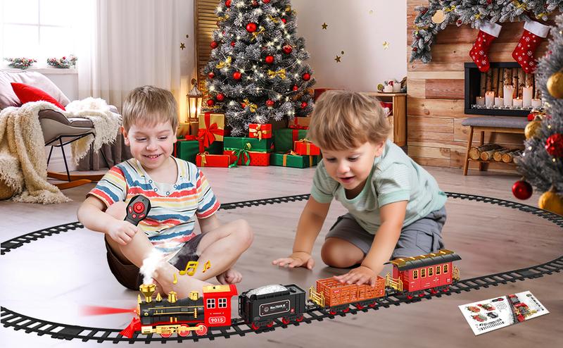 Christmas Electric Steam Locomotive Set, Remote Control Train Set, Train Model Toys for Boys with Smokes, Lights and Sound for Boys Girls Christmas Toys Gifts