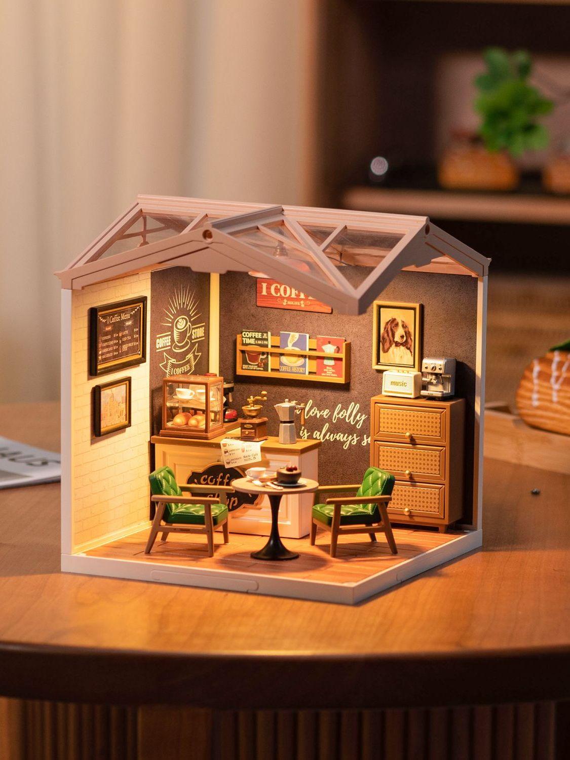 Rolife DIY Miniature House Kit with Furnitures Tiny Cafe Store Making Kit Creative Gifts for Teens Adults Home Decor