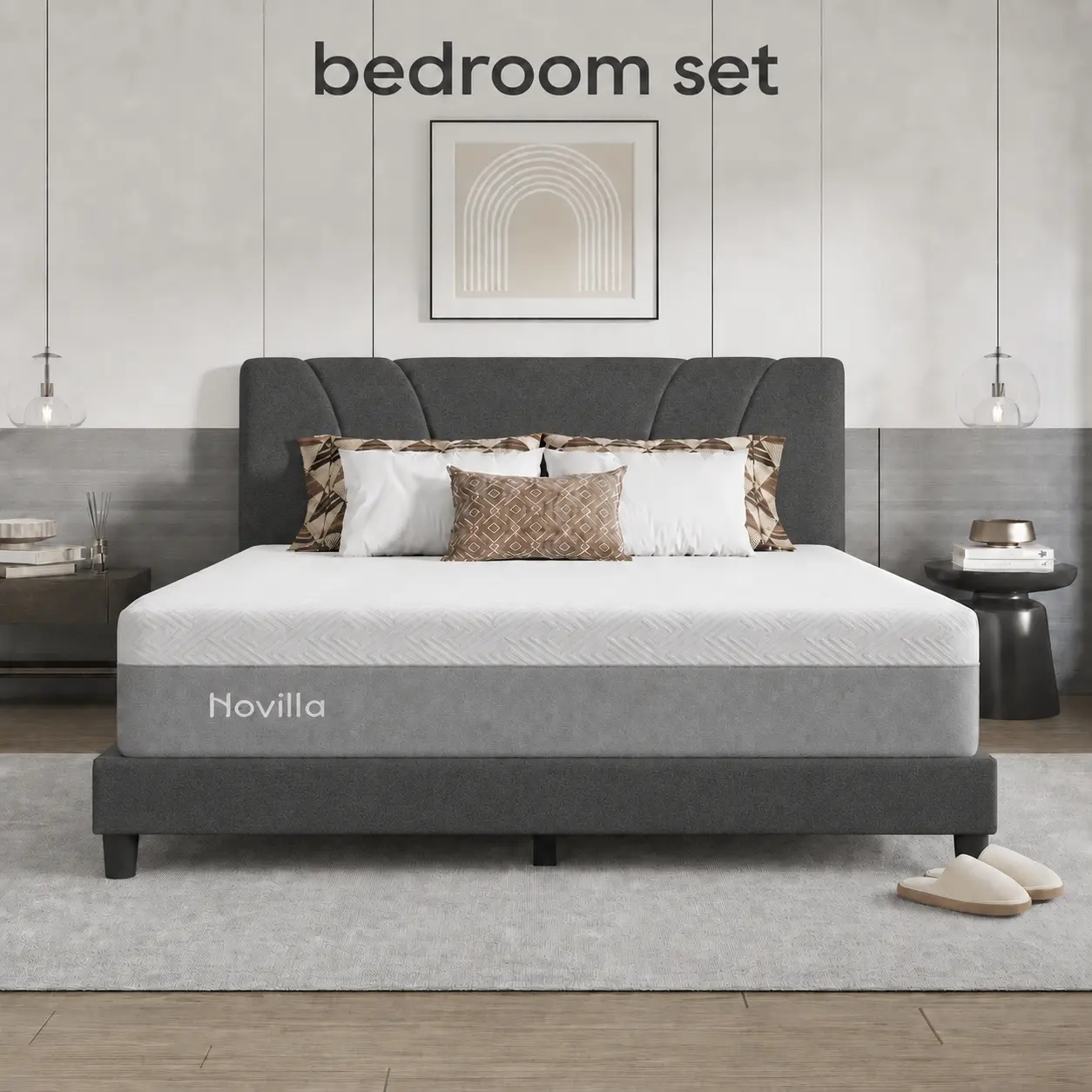Novilla Sleep Bundle 2-piece bedroom set: 12" Cooling Gel Mattress + Upholstered Bed Frame,Back To School Novilla Sleep Bundle 2-piece bedroom set: 12" Cooling Gel Mattress + Upholstered Bed Frame,Back To School