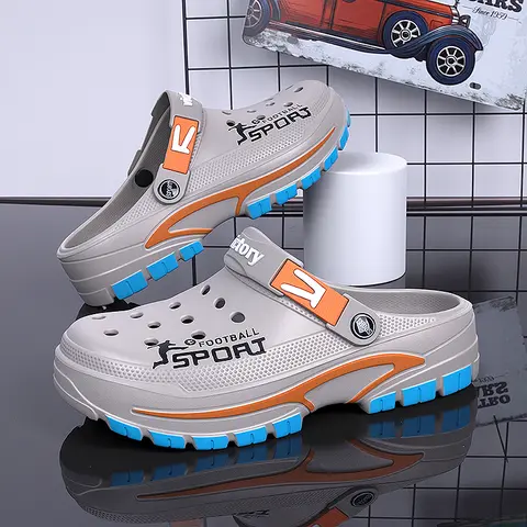 Men's Grey Walking Sandals Quick-Dry Breathable Clogs with Adjustable Strap for Beach Trips Indoor Slippers & Casual House Wear Ultimate Non-Slip PVC Sole Waterproof PU Upper