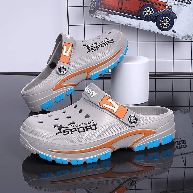 Men's Grey Walking Sandals Quick-Dry Breathable Clogs with Adjustable Strap for Beach Trips Indoor Slippers & Casual House Wear Ultimate Non-Slip PVC Sole Waterproof PU Upper,father'sdaygifts
