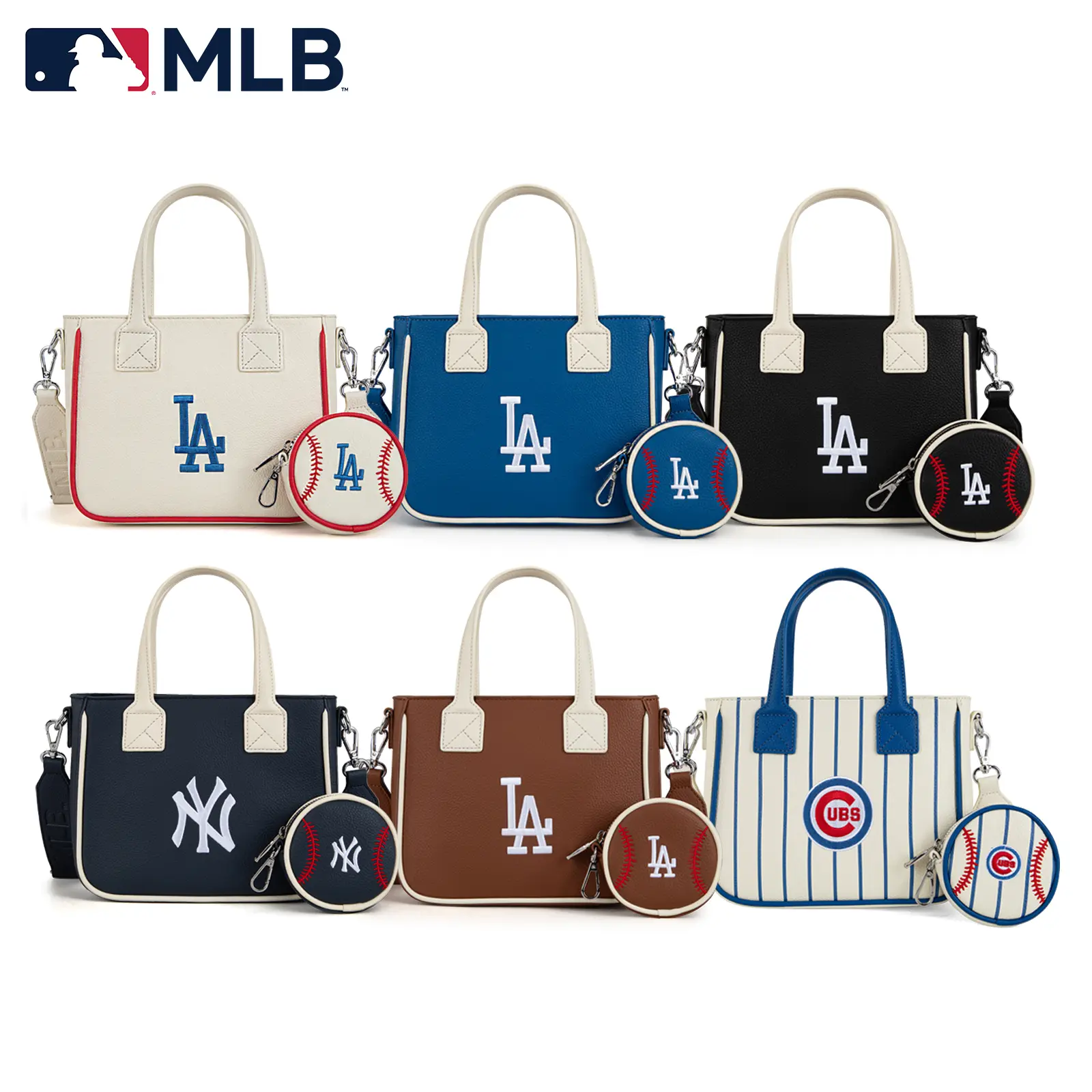 MLB Women's Crossbody Bag, PU Leather Top Handle Satchel with Detachable Baseball Coin Purse for Game Day, Work, Leather Shoulder Bags 103, Pu Tote Satchel, Everyday Bag