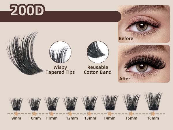 Mega Volumized Collection l JMS&JMS 200D,Party Queen,Spiky 70D Kit,Dramatic Soft Thick Volume Individual Clusters,D-Curl, DIY Eyelashes Extension,Waterproof Sleep proof,Week Long Lasting,Salon Full Fake Lashes, Makeup Cosmetic Lash Stacking Vacation Lash