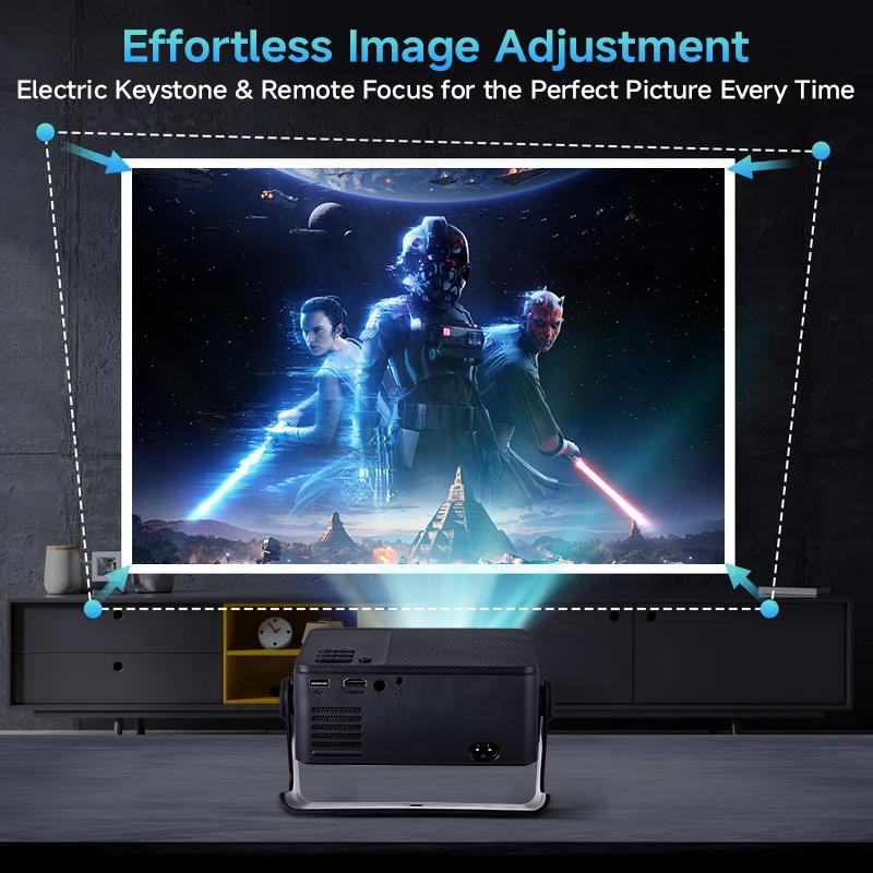 Portable Projector A32 - 1080P Full HD, Built-in Audio, Auto Focus & Keystone Correction - Android 13, Wifi/Bluetooth - Home Theater Projector with Remote